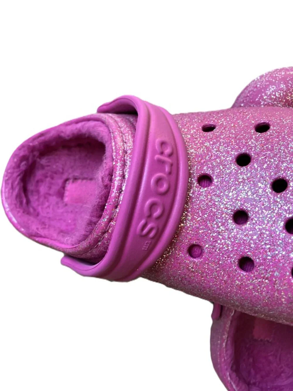 Crocs Pink Glitter Fuzz-Lined Clogs - Youth Size J3